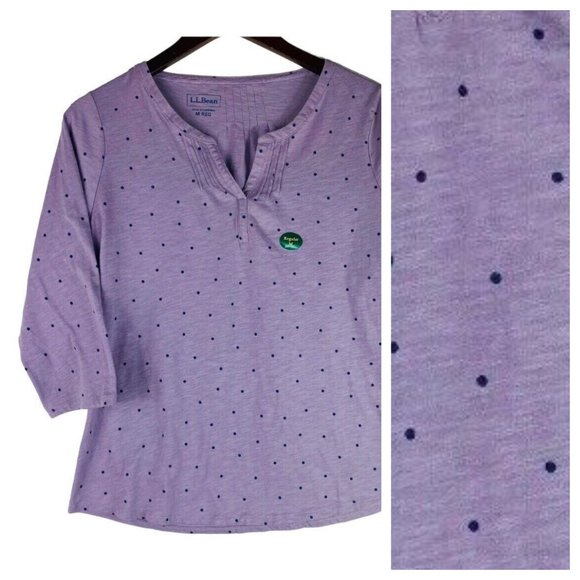 L.L. Bean Tops - NEW LL Bean Medium 8 10 Top Shirt Tunic Purple Polka Dot Casual Career